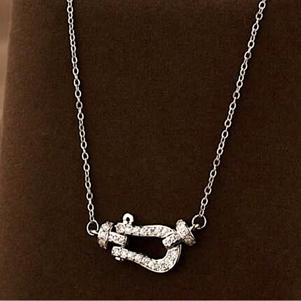 Gold Horseshoe Zircon Necklace Minimalist Sterling Silver